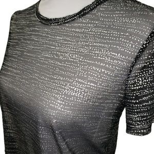 EUC Victoria’s Secret Sheer Shine Metallic Mesh Silver Dot Short Sleeve Top